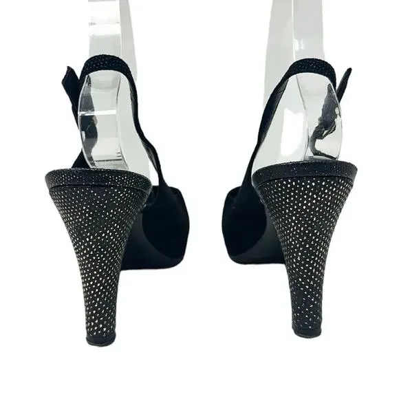 Chanel Tweed Slingback Cap Toe CC Logo Pumps Black Size 38 - Picture 8 of 12